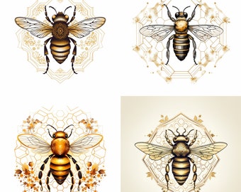Tatuajes geométricos de abejas / Diseño geométrico de tatuajes de abejas / Diseño geométrico de tatuajes de colmena / Tatuaje Flash Descarga digital, plantillas de tatuajes