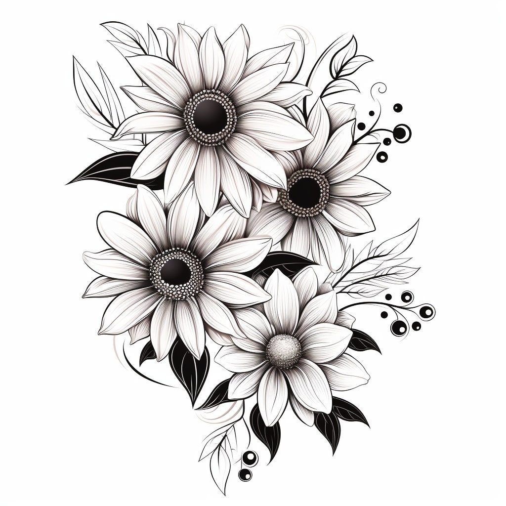 Black and White Sunflower Tattoo PNG Sunflower Tattoo Tattoo Flash