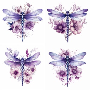 Dragonfly Violet Flower Tattoo Outline PNG File Violet Flower Tattoo Flash | Tattoo Stencils, birth flowers tattoo
