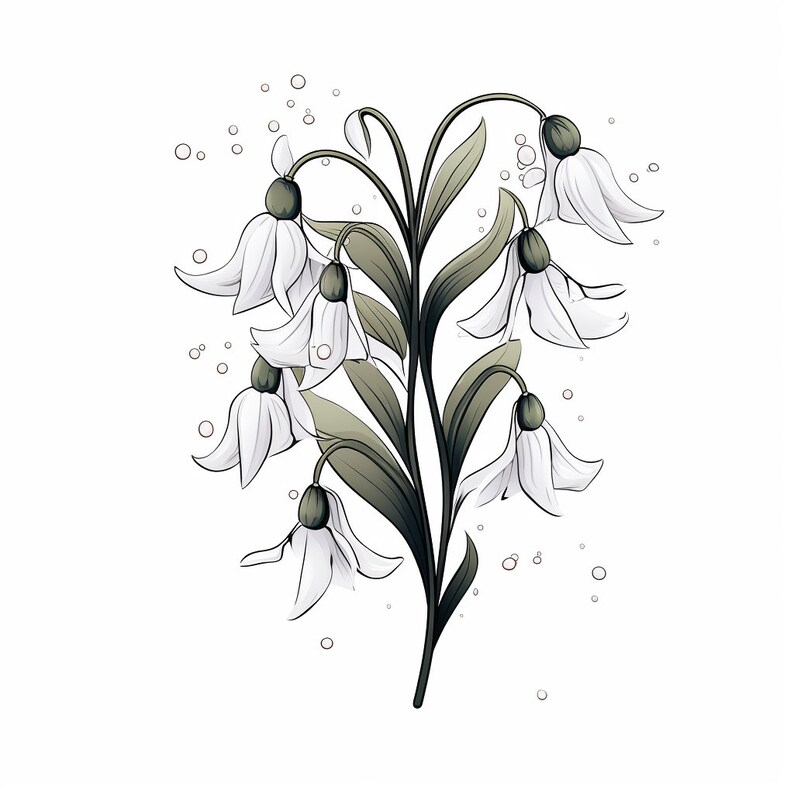 Snow Drop Flower Tattoo PNG | January Birth Month Tattoo Flash Digital ...