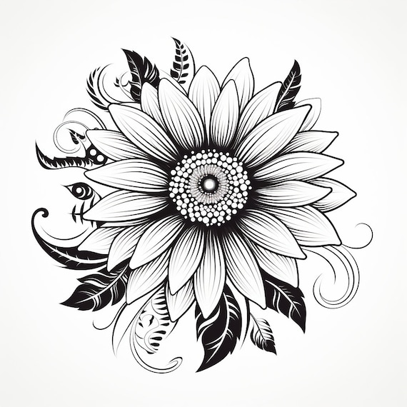 Sunflower Tattoo Outline Vector Images (over 390)