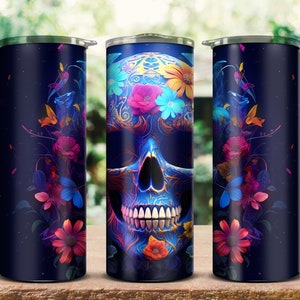 Blue Sugar Skull tumbler wrap, Dia de los Muertos tumbler, 3D Sugar Skull, 20oz Tumbler design, Skinny tumbler sublimation design