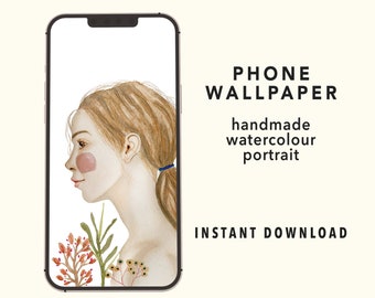 iPhone/iPad Wallpaper from Hand Painted Watercolour Portrait, Original Digital Art