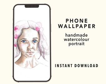 iPhone/iPad Wallpaper from Hand Painted Watercolour Portrait, Original Digital Art