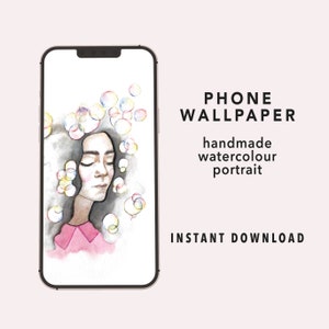 iPhone/iPad Wallpaper from Hand Painted Watercolour Portrait, Original Digital Art