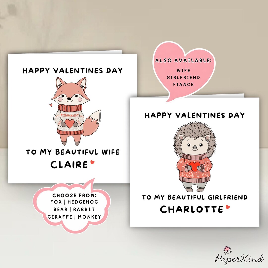 Personalised Valentines Day Card | Animal Design | Love | Adult ...