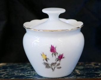 Mid Century Modern Bavarian Porcelain Vintage Covered Sugar Bowl Rose Decoration Tableware Decorative China Collectable China 1950s 1960s