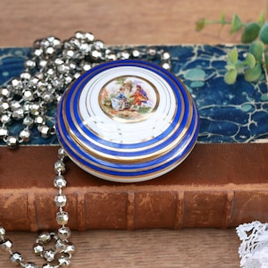 Small Blue White and Gold Decorative Vintage Limoges Bon Bon Dish Trinket Box Fragonnard