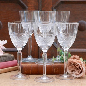Set of 6 Crystal Wine Glasses with Hobnail Pattern Stemware Barware Elegant Wine Glasses