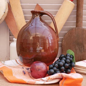 Earthenware French Farmhouse Vintage Salt Glazed Jug Pitcher Decorative Ewer Vase Perfect for Serving Water or Wine
