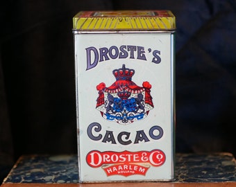 Droste's Cacao & Chocolde Vintage Dutch Metal Tin Storage Shabby Style Vintage Storage Haarlem Holland