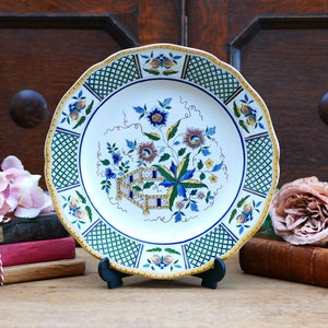 Plato llano antiguo francés de Sarreguemines Montmorency, vajilla decorativa, porcelana coleccionable, vintage francesa