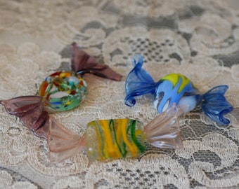 Three Murano Glass Sweets Venetian Vintage Italian Glass Bon Bons Candies Collectable Glass