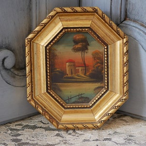 Vintage Framed Oil on Wood Miniature Landscape