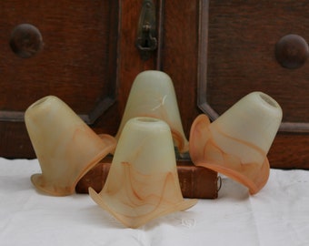 A Set of 4 Vintage Glass Tulip Art Deco Lightshades Handmade Shades Pale Yellow and Amber Glass Home Decor