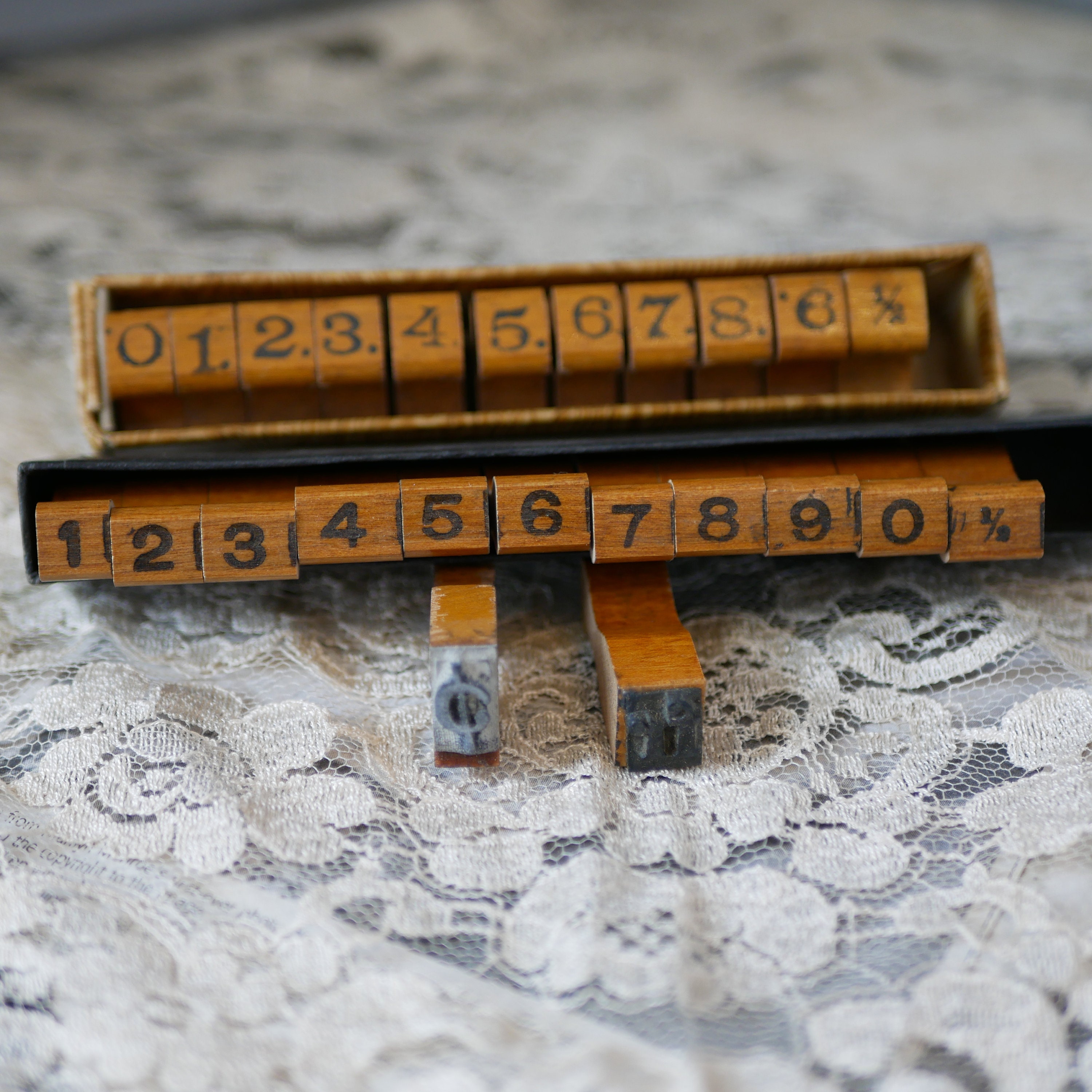 Vintage Alphabet Stamp Set / Wood Rubber Stamp /Clay Stamp /Box