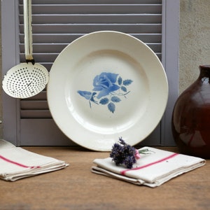 Bandeja grande redonda para servir de piedra de hierro con diseño de rosa azul, estilo rústico vintage francés, digoin art déco