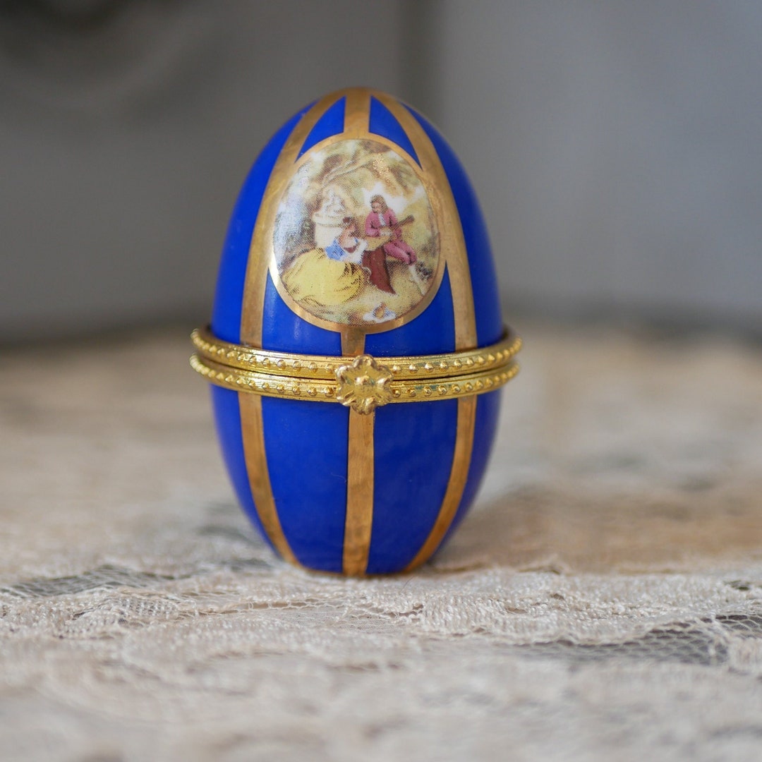 Miniature Limoges Style Porcelain Egg Trinket Box Decorative