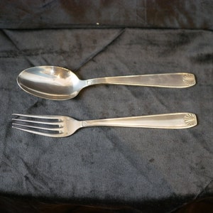 Art Deco Vintage French Silver Plated Spoon and Fork Set Saglier Freres Paris Baptism Set Christening Vintage Flatware Silverware Cutlery