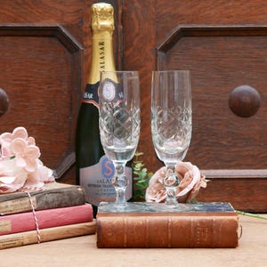 Two Vintage Cut Glass Champagne Flutes Stemware Barware Champagne Glasses