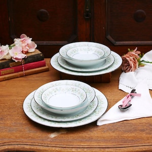 Full Place Setting for Two Vintage Noritake Savannah Pattern 2 x Plates 2 x Salad Plates 2 x Soup/Pasta Bowls 2 x Dessert Bowls