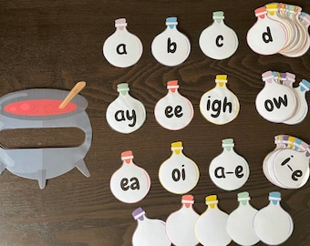 Halloween Phonics Cauldron Sorting Activity, Set 1, Set 2, Set 3 for EYFS and KS1