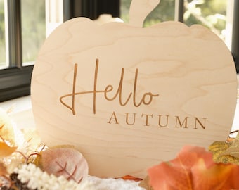 Träskylt med höstpumpa – Höstinredning | Höstdisplay | Thanksgiving-dekoration | Rustik träpumpa