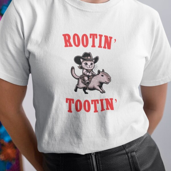 Rootin Tootin Funny Cat Capybara Western Shirt, Cowgirl Cowboy Shirts, Cat Lover Gifts Tshirt, Meowdy Cat Yee Haw Shirts, Funny Animal Gift