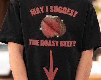 Grappig T-shirt met rosbiefprint, T-shirt met grappige, ongepaste teksten, T-shirt voor een vrijgezellenfeest.