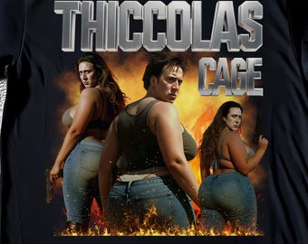 Koszulka z zabawnym memem Thiccolas Cage, koszulka z niesfornym, nieodpowiednim miłośnikiem filmów, absurdalna, żenująca koszulka, koszulki z żartem na wymianę prezentów