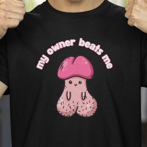 My Owner Beats Me Funny Shirt Unhinged, Inappropriate Gifts Unethical, Raunchy Offensive Tshirts, Absurd Shirt Gag Shitpost, Adult Humor