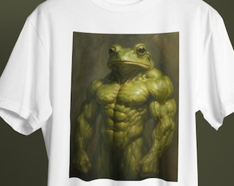 Muscular Frog Funny Vintage Meme Tshirt, Brainrot Silly Cursed Swole Alpha Frog Tshirt, Weird Stupid Shirts, Hilarious Gym Rat Shirt
