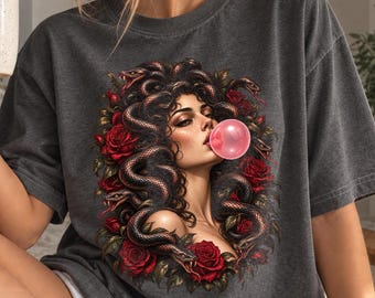 Medusa Bubblegum Shirt, Gothic Greek Mythology Graphic Tee