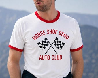 Horse Shoe Bend Auto Club Tshirt, Ringer White And Red Tee