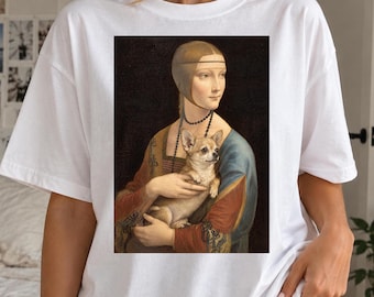 Lady with a Chihuahua Funny Art Shirt, Leonardo da Vinci Renaissance Art Tee