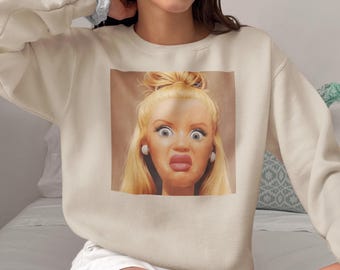 Shocked Doll Funny Meme Sweater, Disgusted Doll Sarcastic Ironic Sweater, Unhinged Inappropriate Sweaters, Women Funny Joke Sweater