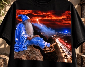 Smoking Wizard Meme Shirt, Fantasy Highway Tee, Surreal Wizard T Shirt
