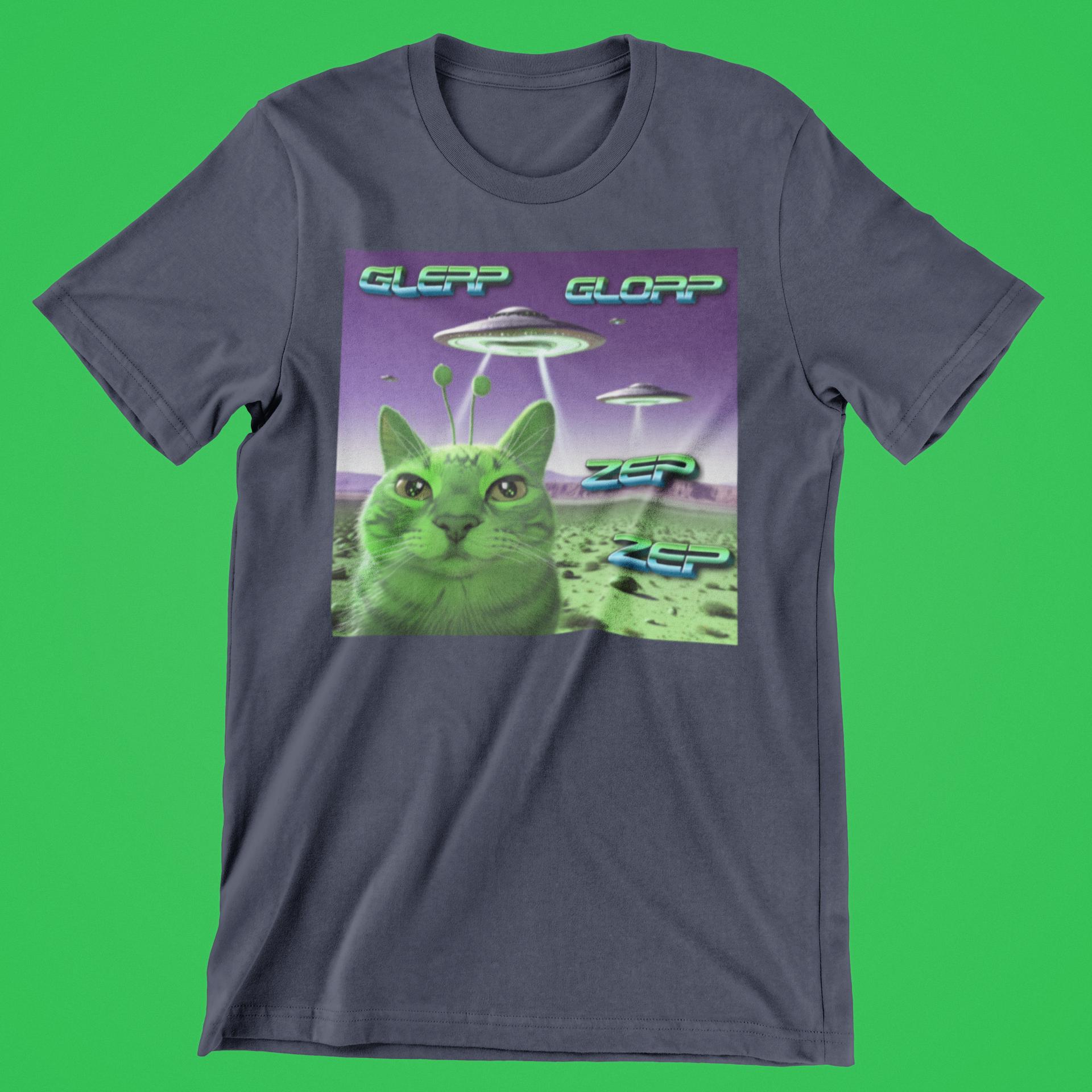 Alien Green Cat Funny Meme, Brainrot Silly Cats Glerp Gnarp Glorp Zep ...