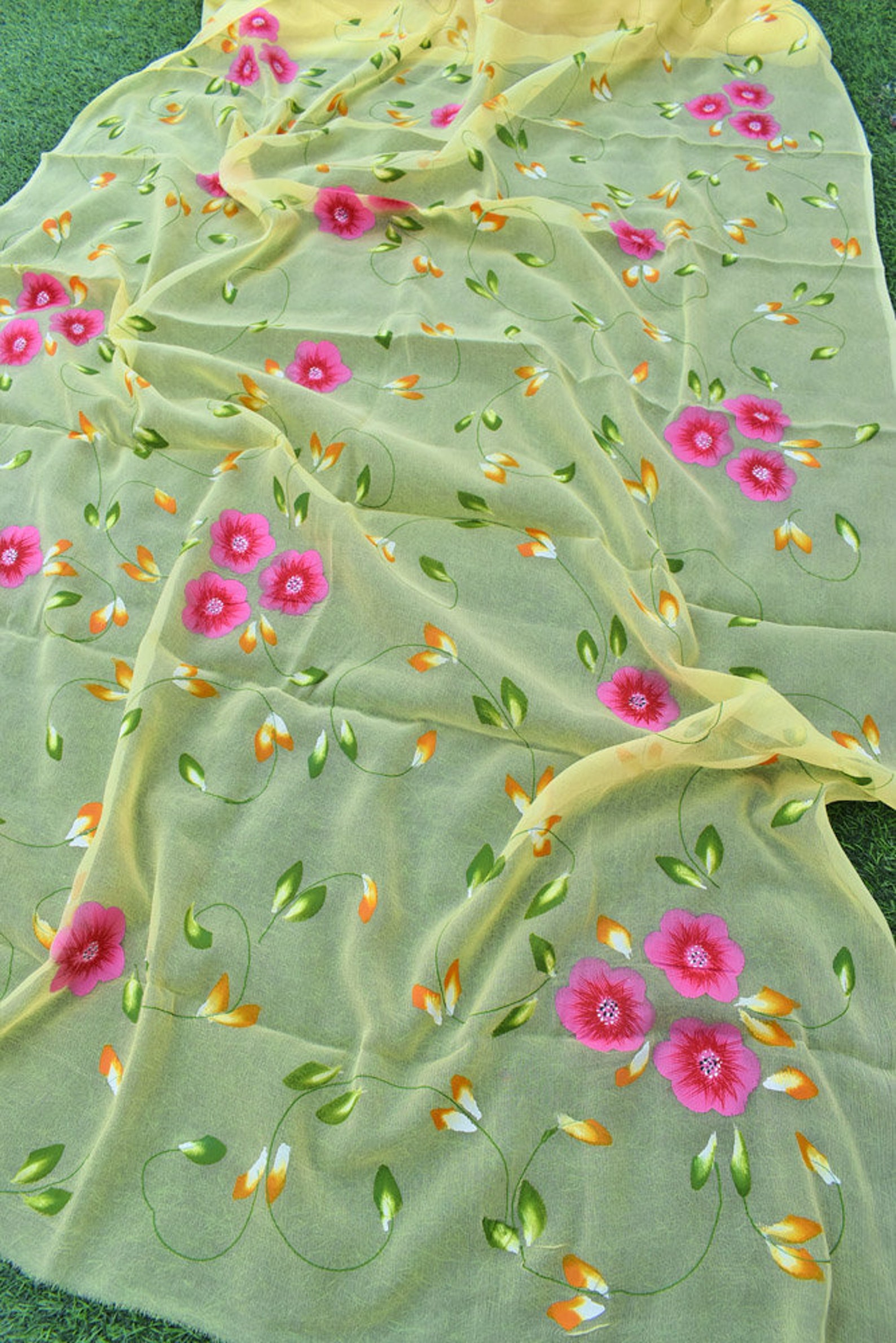 Yellow Chiffon Saree
