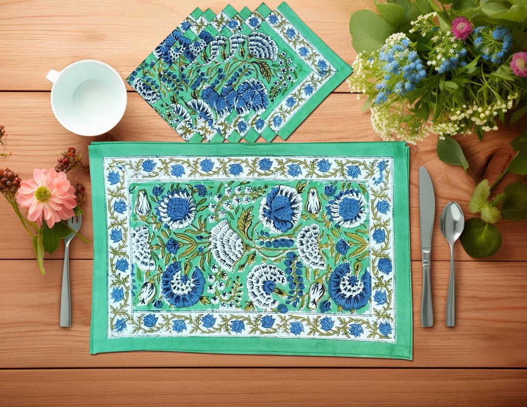 Hand Block Printed Table Mat & Table Napkinset of 46 Dining Etsy
