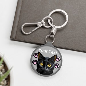 Personalized Cat Name Keychain, Custom Cat Face Keychain, Cute Cat Keychain, Black Cat Keyring, Handbag Tag, Backpack Tag, Gift for Cat Mom