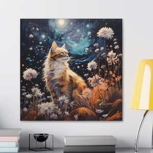 Floral Cat Canvas Print, Cat Lover Wall Decor, Cute Cat Home Decor, Framed Canvas Painting, Orange Cat Wall Art, Cat Lover Living Room Decor