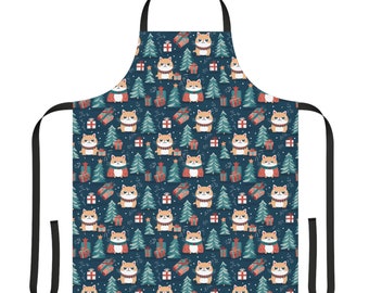 Christmas Cat Lover Cooking Apron, Cat Baking Apron, Cat Mom Kitchen Apron, Pet Lover Apron, Chef&#39;s Apron, Kitchen Decor, Cat Lover Gift