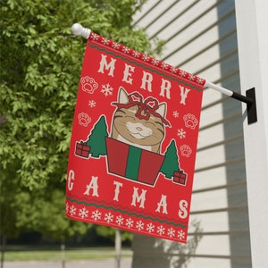 Funny Cat Garden Flag, Christmas Cat Garden Banner, Christmas Yard Banner, Merry Christmas Garden Decor, Cute Cat Yard Flag, Fall House Flag