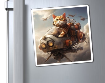 Magnets Orange Tabby Kitty Kitten Electric Flying Car Sunset Kitchen Home Decor Fridge Dishwasher Whiteboard Magnet Gift for Cat Parent Mom