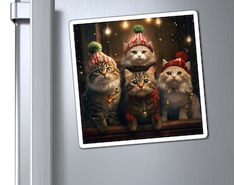 Magnets Tabby Cat Kitty Gather Christmas X-Mas Outfit Gift for Cat Pet Mom Parents Home Kitchen Decor Refrigerator Fridge Dishwasher Magnet