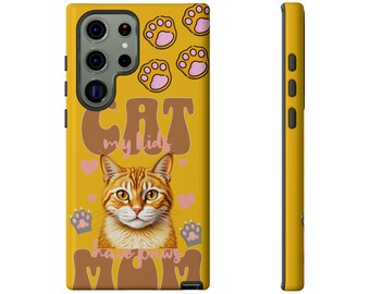Personalized Cat Name Phone Case for Samsung Galaxy S23 S22 S21 S20 Plus Ultra, Shockproof Custom Cat Face Phone Case, Cat Mom Phone Case