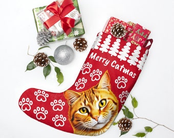 Personalized Cat Christmas Stocking, Custom Cat Name Stocking, Pet Christmas Stocking, Cute Cat Stocking, Farmhouse Stocking, Cat Lover Gift