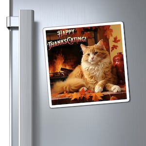 Aangepaste kat koelkast magneet, Thanksgiving kat magneet, loungen kat magneet, vaatwasser koelkast herfst decor, kat minnaar cadeau, kat moeder cadeau