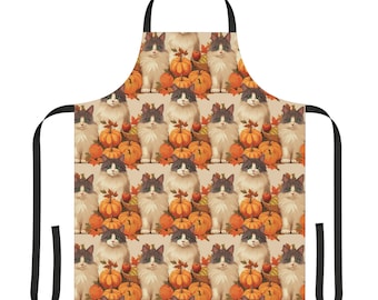 Cat Lover Cooking Apron, Thanksgiving Cat Baking Apron, Cat Mom Kitchen Apron, Pet Lover Apron, Chef&#39;s Apron, Kitchen Decor, Cat Lover Gift